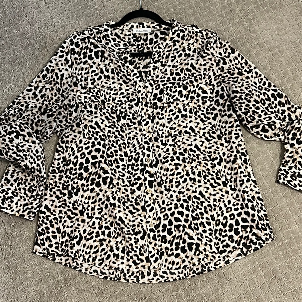 Calvin Klein Black and White Leopard Print Blouse
